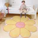 Poowe Yellow Floral Area Rug, 31.5" Round, Soft, Non-Slip, Machine Washable, Living Room, Bedroom