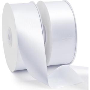 100 Yards 1-1/2 Inch White Ribbon, Fabric Satin Ribbon for Gift Wrapping, Wide Continuous String Ribbons, Flower Bouquet Wedding Bow Award Ribbons Making Decorations