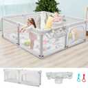 Baby Playpen Foldable 79x59 Playpen for Babies and Toddlers, Adjustable Play Pen for Toddlers 1-3 Baby Fence Play Yards for Indoor & Outdoor Gate with Packing Bag, Light Grey