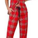 Samring Womens Pajama Sets Button Down Short Sleeve Pjs Set with Long Pants | Soft Classic Pajamas,Short Sleeve and Pants Set,Button Down,Lightweight,All Seasons,for Sleeping,Lounging,Anniversary, XL