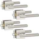 Asidrama 4 Pack Passage Brushed Satin Nickel Door Handles, Door Lever with Door Knobs Indoor for Bedroom or Bathroom, Brushed Satin Nickel Door Handles Interior with Locks for Left Right Sided Doors