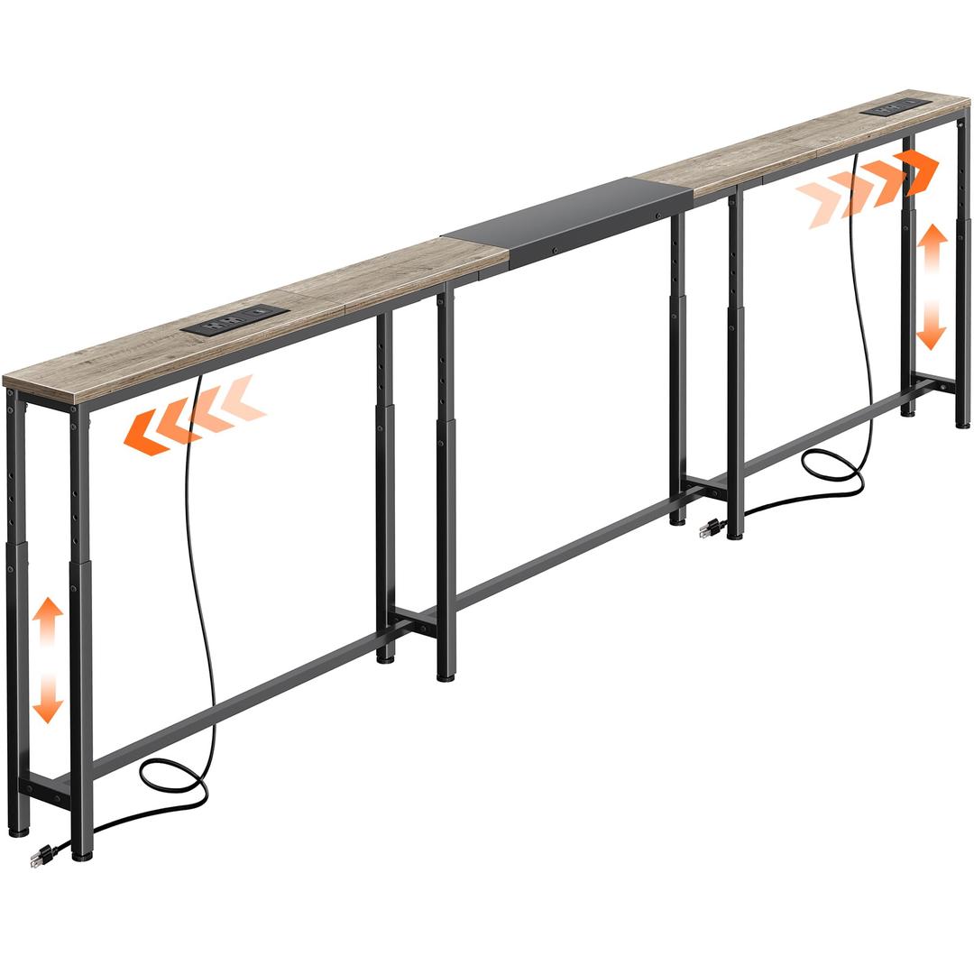 Huuger Narrow Console Table with Power Outlets & USB-C, 23.6"-35.4" Adjustable Height Sofa Table Behind Couch, Extendable 94.5"-110.2" Long Console Table, Wall-Protected Pads, Oak