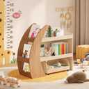 Kids Montessori Bookshelf with Toy Storage, Toddler Bookcase | Wooden Book Organizer with Front-Facing Display, Open Shelves and A Rolling Drawer for Books and Toys