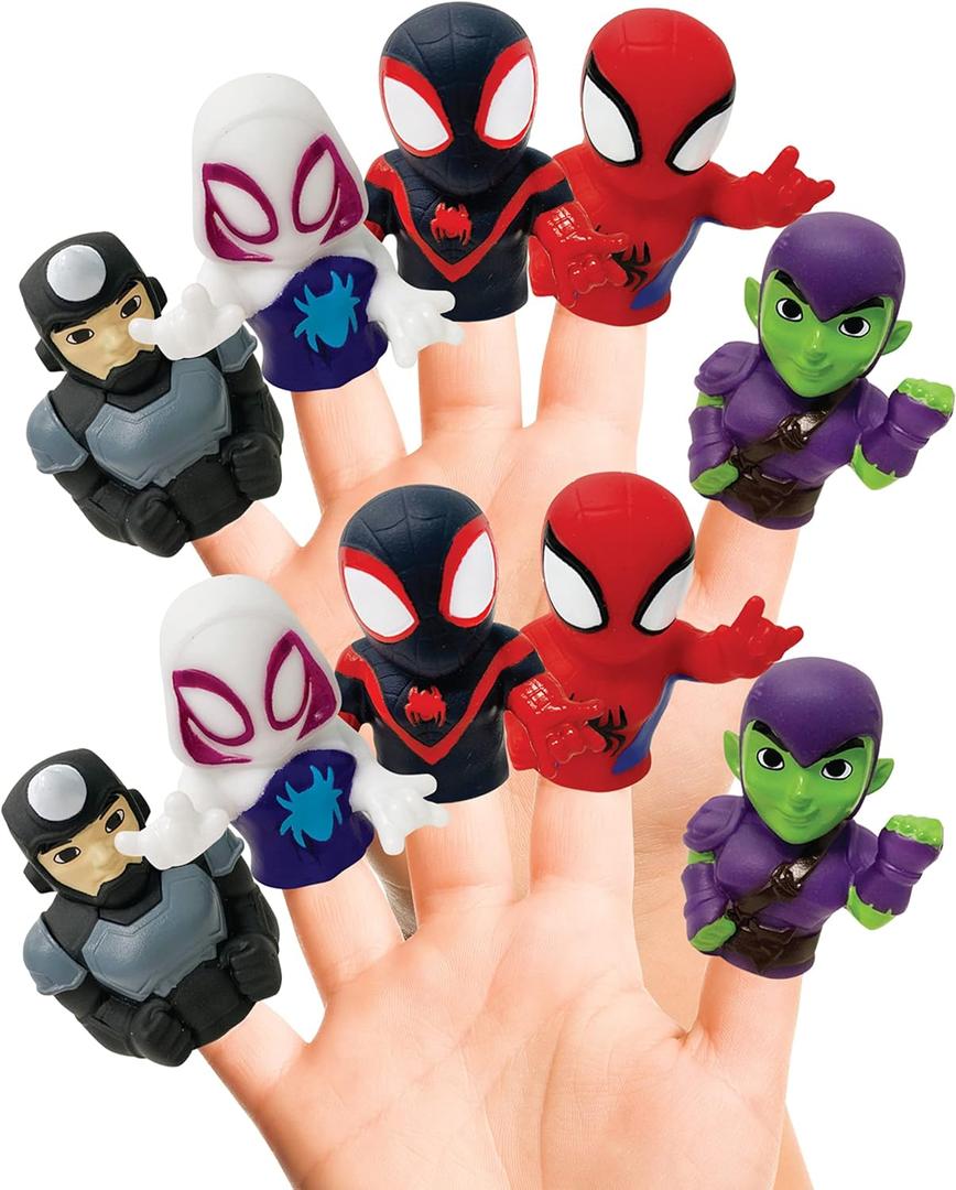 Spidey & His Amazing Friends 10 Piece Finger Puppet Set - Party Favors, Educational, Bath, Floating Pool, Beach Toys, Playtime