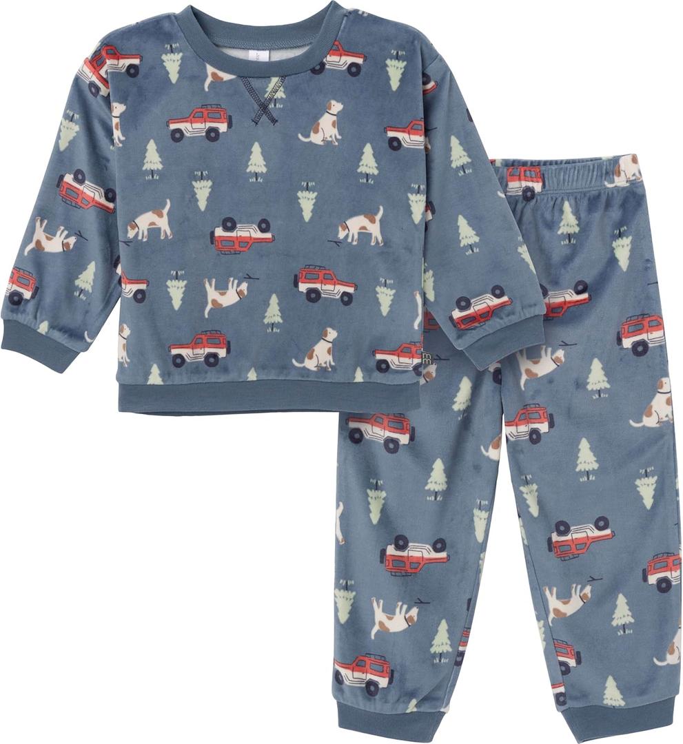 Modern Moments by Gerber Unisex Toddler Bunny Fleece 2-Piece Sweater & Pant Pajama Set (3T, Dark Blue Camp)