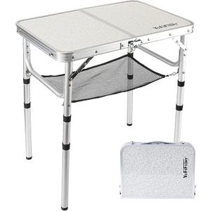 YUFIFAIRY Small Folding Table 2 Foot, Portable Camping Table with Mesh Holders,Lightweight Aluminum Adjustable Height, with Carry Handle for Camping Picnic Indoor Outdoor, 24 x 16 inch (3 Heights (Silver)