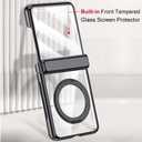 Clear Case for Motorola Razr Ultra 2025 with Magnetic Rotating Ring Kickstand & Screen Protector and Hinge Protection, Transparent Plating Wireless Charging Case for Motorola Razr Ultra 2025(Black)