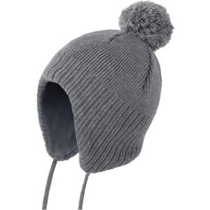 Toddler Winter Hat Baby Beanie with Earflap Fleece Lined Warm Soft Winter Hats for Girls Boys (2-6 Years, Grey)