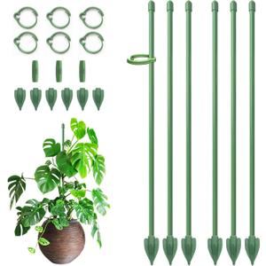 RIFNY Plant Stakes for Indoor Plants, 14 Inch Plant Support Stakes with Clips, Tall Adjustable Plant Sticks for Indoor Monstera Tomato Orchid Potted Plants Flower (6 PCS, Green)