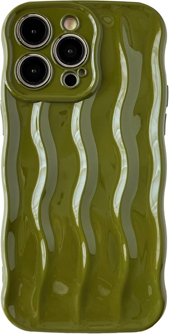 Caseative for iPhone 15 Pro Max Case,Water Ripple Pattern Curly Wave Frame Soft Phone Case (Green)