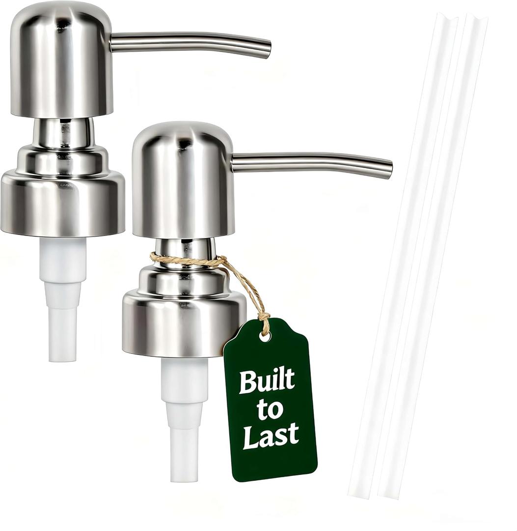 Soap Dispenser Pump Replacement, Kitchen and Bathroom Soap Pump Replacement, Reusable 304 Stainless Steel Hand Soap Pump, Shampoo and hand soap pump, Standard Diameter 28/400 Neck Size (2 PCS)