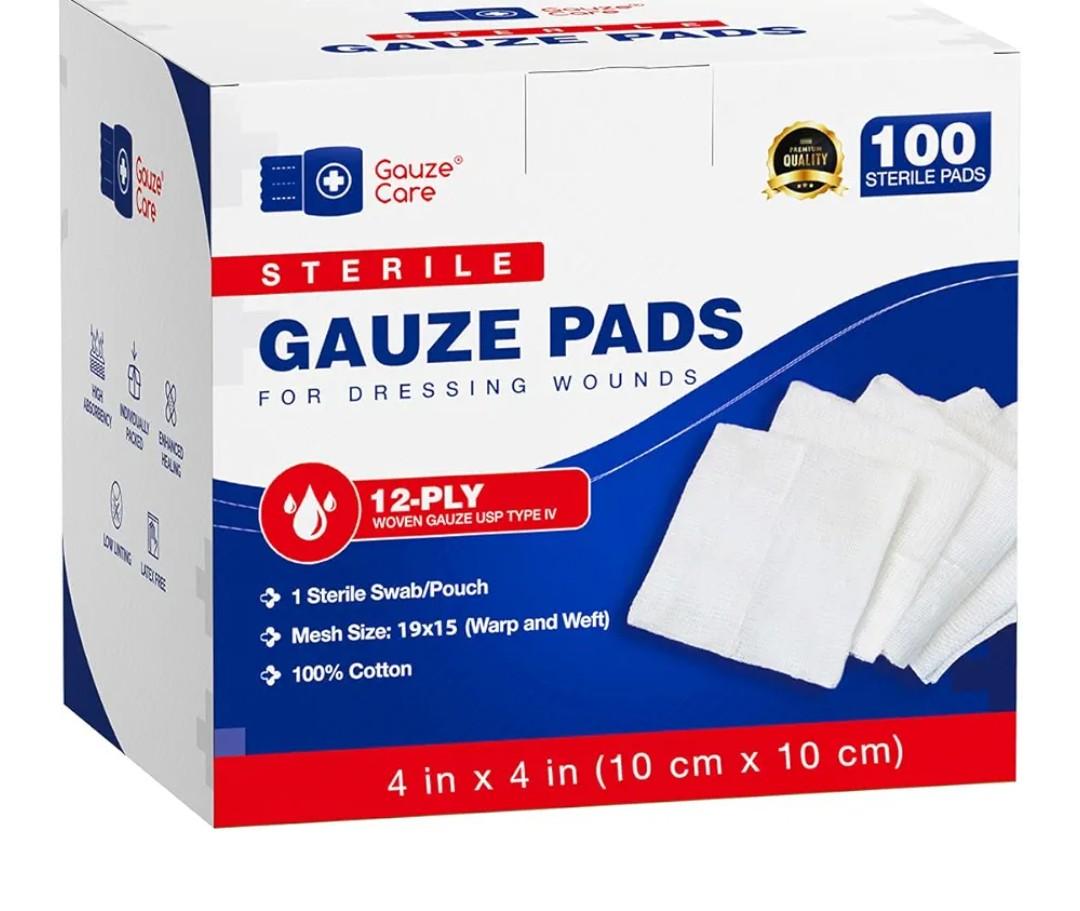 100pc Large Sterile Gauze Pads 4x4 Sterile for Wounds Bulk - 12ply Woven Gauze Sponges 4x4 Sterile - USP IV Breathable Mesh 4x4 Gauze Pads Sterile for Enhanced Absorption - First Aid Medical
