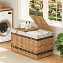 HOOBRO Storage Basket with Lid, 42.3 Gallon (160L) Wicker Storage Basket with 2 Separate Lid, Blanket Storage Bin with 2 Removable Liner Bags, for Bedroom, Laundry, Natural and Brown NL276CW01