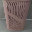 Mind Reader Slim Laundry Hamper with Lid, 60L Clothes Basket, Ventilated Plastic, Pink