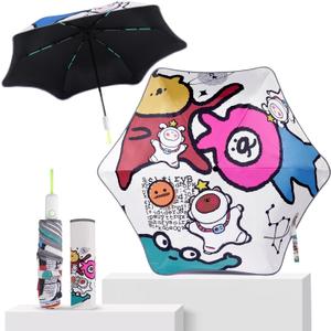 Rounded Corner Folding Umbrella Anti-UV Compact Durable Umbrella Auto Open/Close Lightweight Backpack Cute Cartoon Umbrella for Girls & Boys