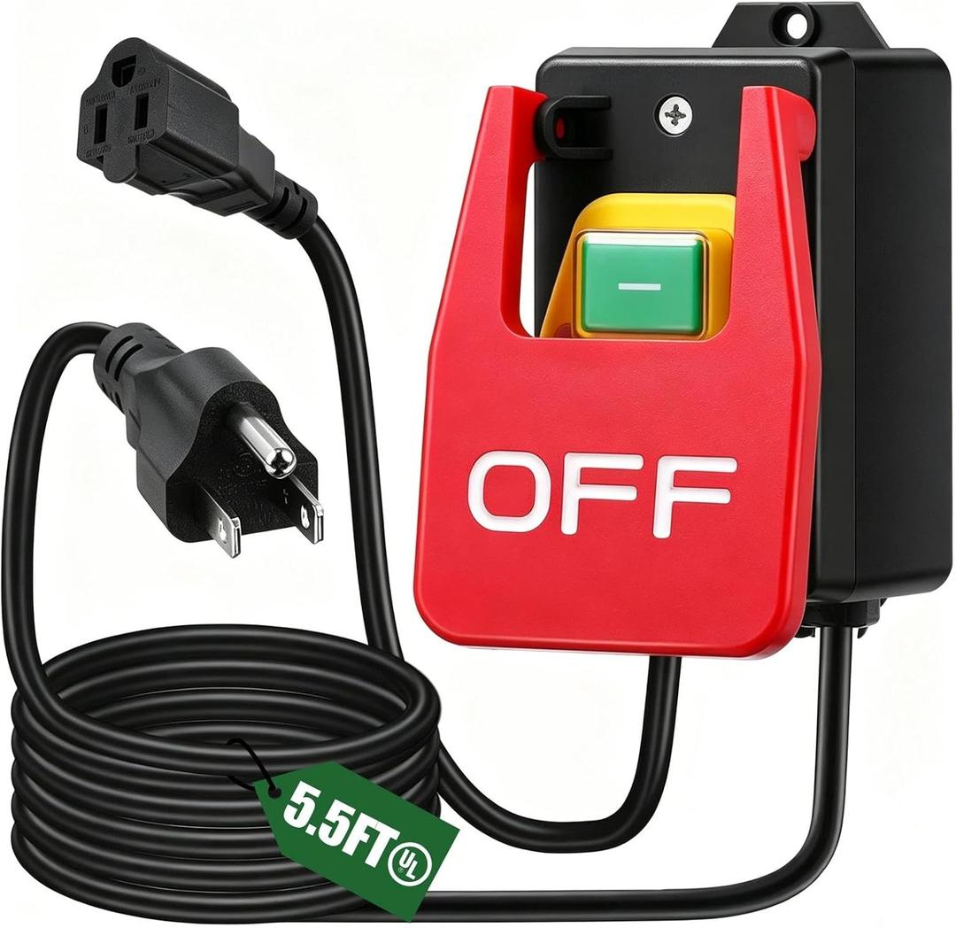 Paddle Switch for Table Saw, 110V to 120V Single Phase On/Off Switch with Large OFF Paddle for Emergency Stop, Power Switch with Heavy Duty Extension Cord, Fits Table Saw | Router Table | Drill Press