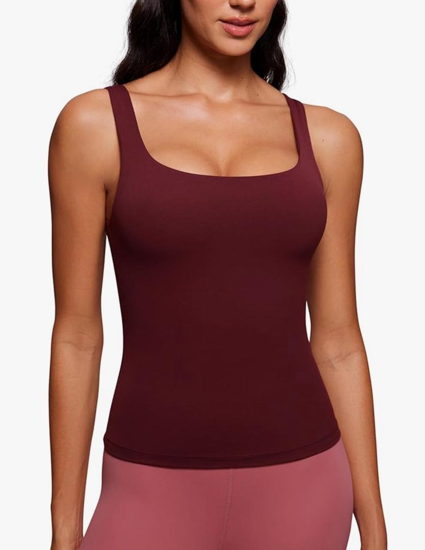 Butterluxe U Neck Tank Tops for Women - Padded Athletic Workout Camisole Crop Tops with Built in Bra, S