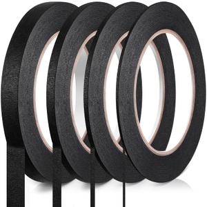 Epakh 4 Pack Painters Tape, Pinstripe Masking Tapes in 1/16, 1/8, 1/4 and 1/2 Inch Wide Suitable for Multi-Surface Automotive DIY Painting Labeling Arts Crafts Car Spray General Purpose(Black,55 yd)