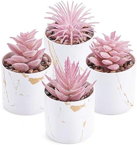 Der Rose 4 Packs Fake Succulents Plants Artificial Indoor for Pink Room Bathroom Decor Office Desk Accessories for Women