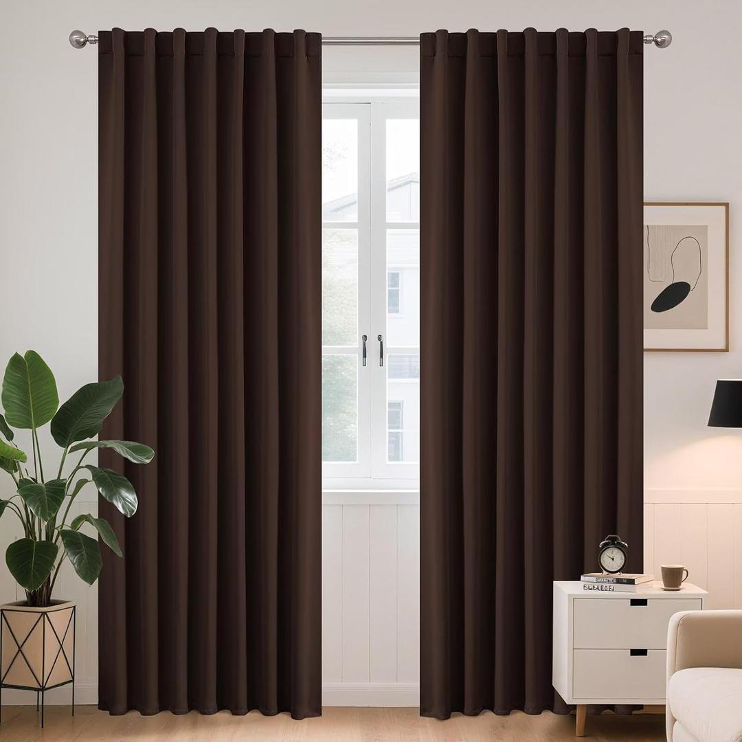 Joydeco Blackout Curtains 96 Inches Long for Bedroom, Thermal Insulated Black Out Curtains 2 Panels Set, Room Darkening Drapes for Living Room, Window Drapes(W52 x L96 Inch, Chocolate)