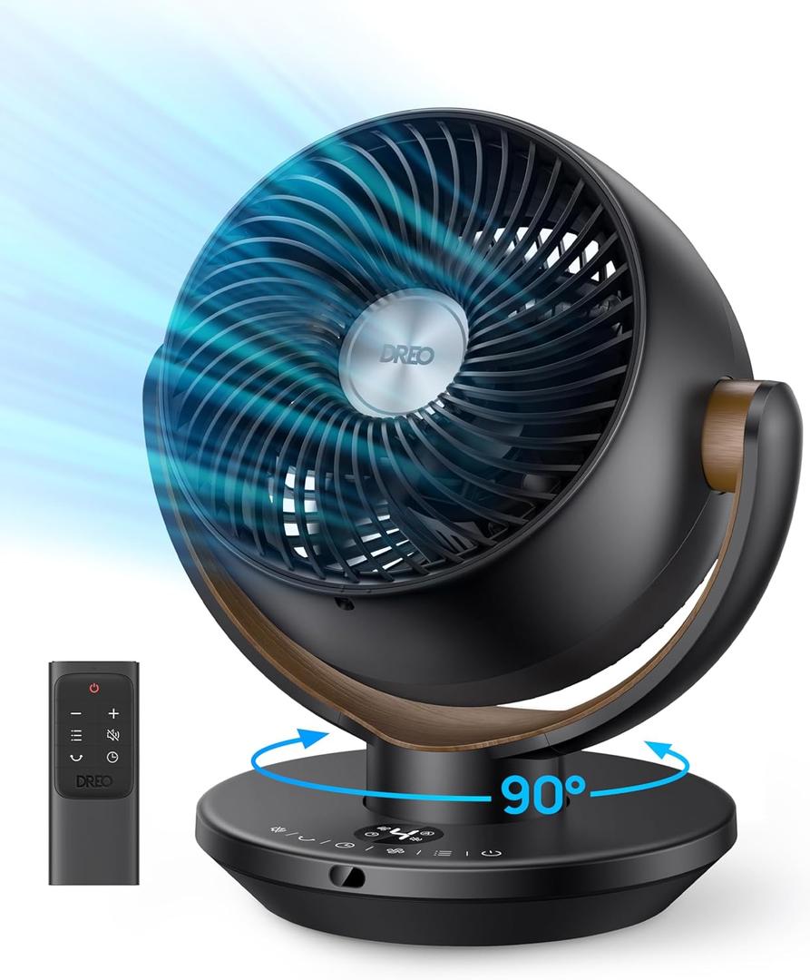 Dreo Fan for Bedroom, Desk Air Circulator Fan with Remote, 11 Inch Table Fans for Whole Room, 60ft Powerful Airflow, 120 Vertical Manual +90 Oscillating Fan, 4 Speeds, 8H Timer, Quiet Fan, Home (Black)
