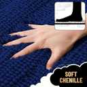 OLANLY Thick Toilet Rugs U-Shaped 24x20, Extra Soft Absorbent Chenille Striped Contour Bathroom Rugs for Toilet, Dry Quickly, Machine Washable, Navy