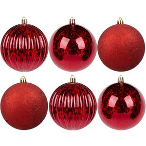 4 Inches Large Christmas Ornaments Shatterproof Christmas Ball Ornaments Giant Xmas Tree Decoration Decorative Hanging Mercury Balls for Party, Home, Holiday (Red,6pc)