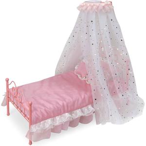 Badger Basket Starlights LED Lighted Canopy Metal Doll Bed with Bedding (fits American Girl Dolls)