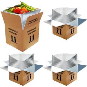 12" x 12" x 12" Insulated Shipping Boxes with Liner, 4-Pack Reusable Cooler Boxes with Foam Insulation Bags, Thermal Cold Mailing Boxes for Hot & Frozen Food, Shipping, Mailing, Packing