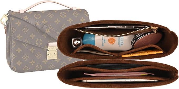 Lckaey Purse Organizer for messenger bag inserts Pochette métis lined zipper storage 2084 coffee, 8.26*1.96*5.3in