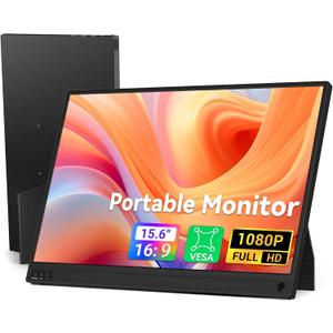 HotYeah Portable Laptop Monitor, 15.6-in 1080P FHD Travel Monitor USB-C HDMI External Computer Screen FreeSync IPS w/Kickstand, Extra External Display for Laptop PC Mac Phone Tablet Switch Xbox PS5