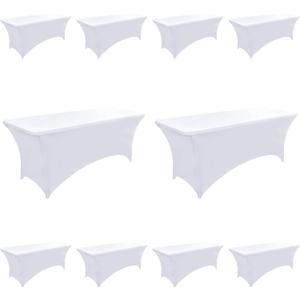 10-Pack 6ft White Spandex Table Covers for Rectangle Standard Folding Tables - Wrinkle Resistant Stretch Tablecloths - Ultimate Fitted Table Protector for Parties, Banquet, Wedding