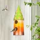 BAYN Hanging Bird House for Outside, 2 Story Double Hole Metal Birdhouse for Outdoor Hanging Handwork Bird Nest Decorative Garden Decor Outdoor