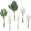 Ling's moment Artificial Greenery Stems Box Set, 86pcs with 6 Kinds of Faux Greenery Picks for DIY Bridal Bouquets, Wedding Floral Arrangement Table Centerpieces, Green & White