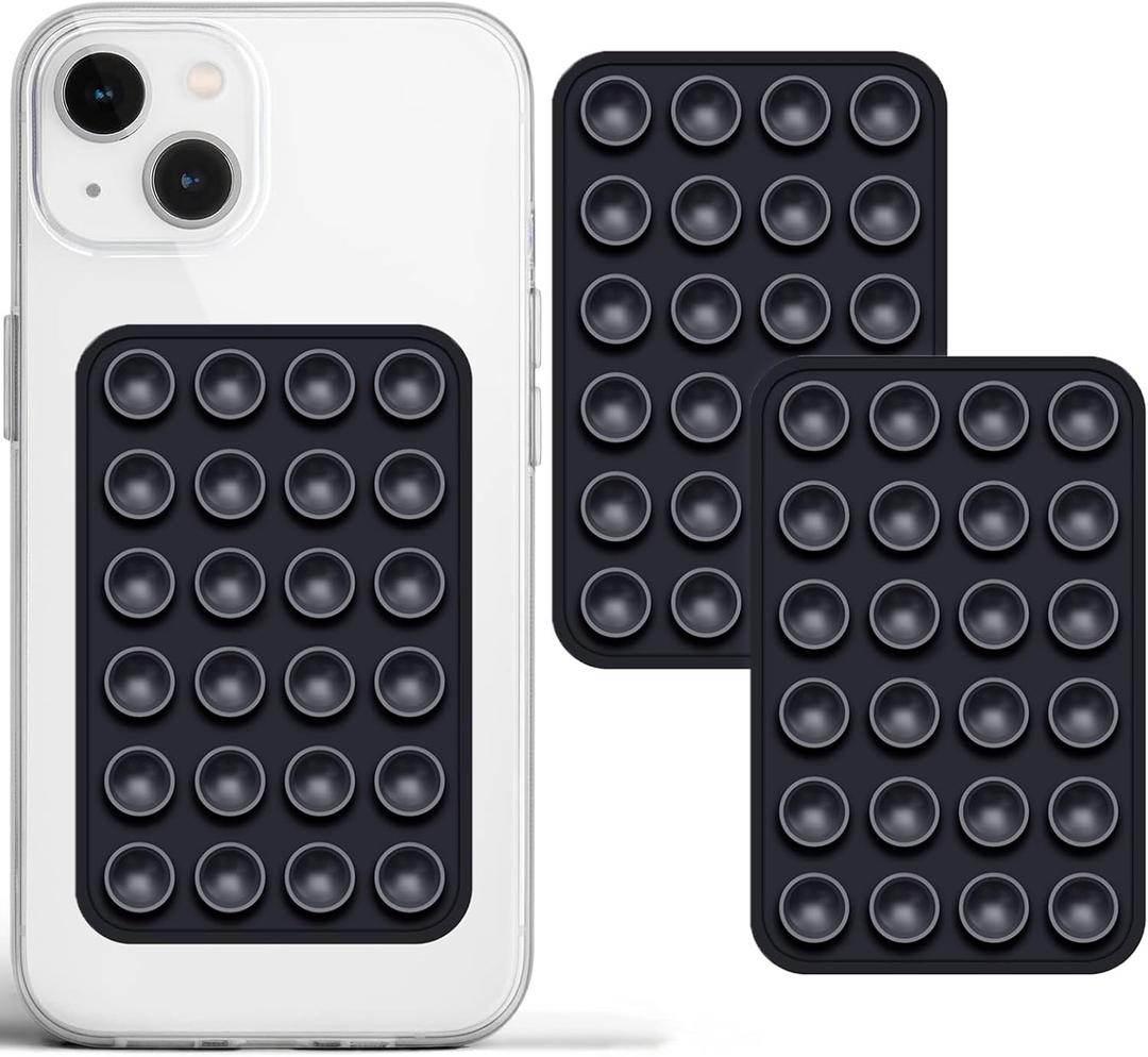 PKYAA 2 Pack Silicone Suction Phone Case Adhesive Mount, Strong Grip Holder for Selfies and Videos, Hands-Free Sticky Phone Grip for iPhone and Android, 2.17" x 3.15" (Black)