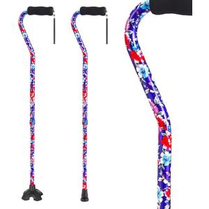 Elegant Walking Cane for Women, Foldable & Adjustable Cane for Seniors with Self-Standing Tip | Lightweight Mobility Aid for Stability & Balance Support (Blue&Red Floral Printed)