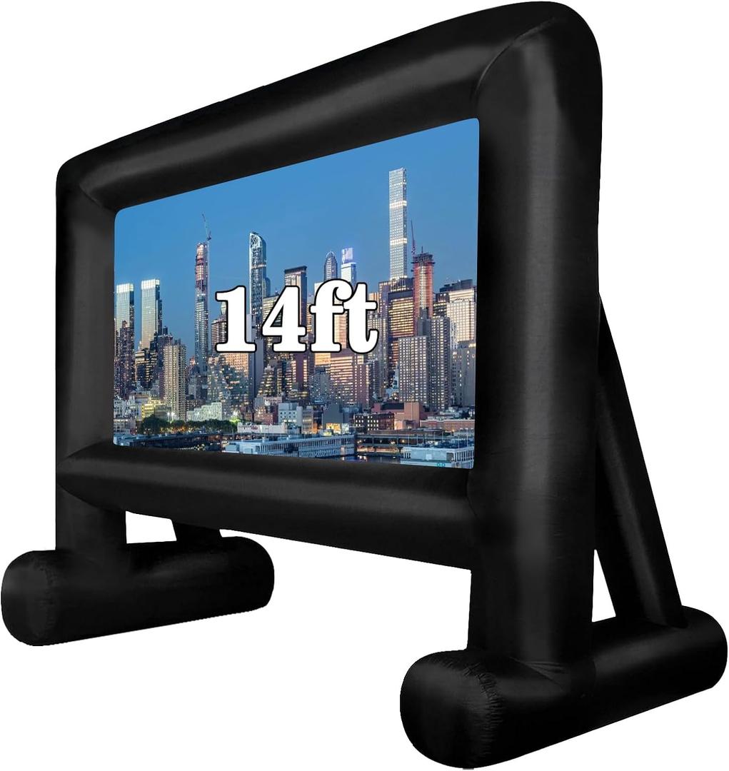 14 FT Inflatable Projector Movie Screen for Outside, Blow up Projector Screen Front/Rear Projection for Backyard Movie Night Outdoor Party