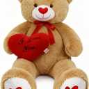 51.2 Inch Giant Teddy Bear with Soft Heart Pillow, Plush Stuffed Animal, Valentine's Day Gift (Light Brown, 51.2 Inch)