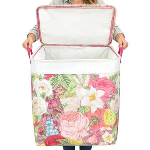 120L Extra Large Laundry Basket with Lid & Handles, Cottagecore Flower Collapsible Laundry Hamper, Waterproof Oxford Cloth Storage Basket for Laundry Room Organization