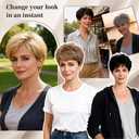 Short Hair Topper for Thinning Hair 4 Inch Short Pixie Cut Toppers Pieces Natural Curly Texture Synthetic Rich Chestnut Brown & Highlight,Wiglets Hairpieces (4 Inch)