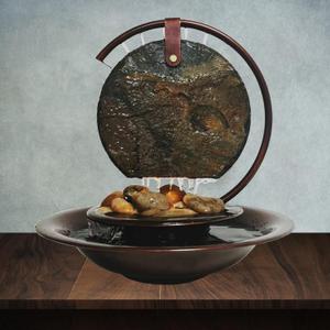 Indoor Tabletop Waterfall Moon Fountain, Home Dcor Soothing Rain Sound Meditation Relaxing Fountains, Nature Slate Water Feature with Light for Room Office Desktop Decoration-13 Tall