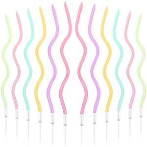 BBTO 12 Pcs Twisted Birthday Candles Spiral Metallic Cupcake Thin Long Cake Candles with Holders for Birthday Wedding Party(Colorful)
