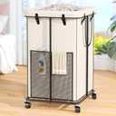 150L Laundry Hamper with Wheels, Rolling Laundry Basket with Metal Frame and Removable Bag, Large & Tall Dirty Clothes Hampers for Bedroom Aesthetic, Laundry Room, Bathroom, Dorm-White (40GAL)
