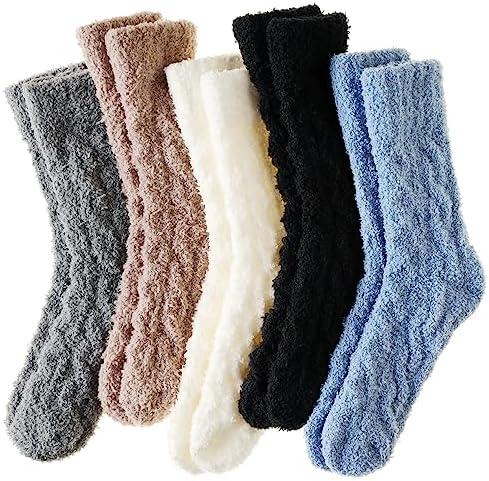 Velice Womens Fuzzy Socks Soft Cozy Fluffy Slipper Winter Warm Plush Sleeping Christmas Socks 5 Pairs