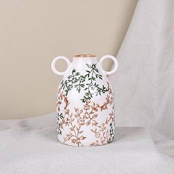 Vintage Green Ceramic Vase, Mid Century Modern Striped Small Vases for Flower&Pampas Grass Centerpiece, Green White Checkered Vase for Dining Table Kitchen Tabletop Minimalist Decorative