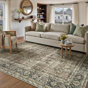 Vintage Area Rug 5x7 Brown Washable Living Room Large Carpet Non Slip Bedroom Indoor Office Low Pile Traditional Distressed Retro Accent Rug for Dining Room Bathroom Kitchen