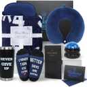 Get Well Soon Basket - Care Package for Men/Blanket, Pillow, Tumbler, Eye Mask, Socks, Journal, Massage Roller, Greeting Card, Gift Box