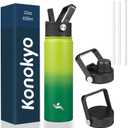 22 oz Stainless Steel Bottles with 3 Lids Sport Insulated Water Bottle, Bamboo Groove