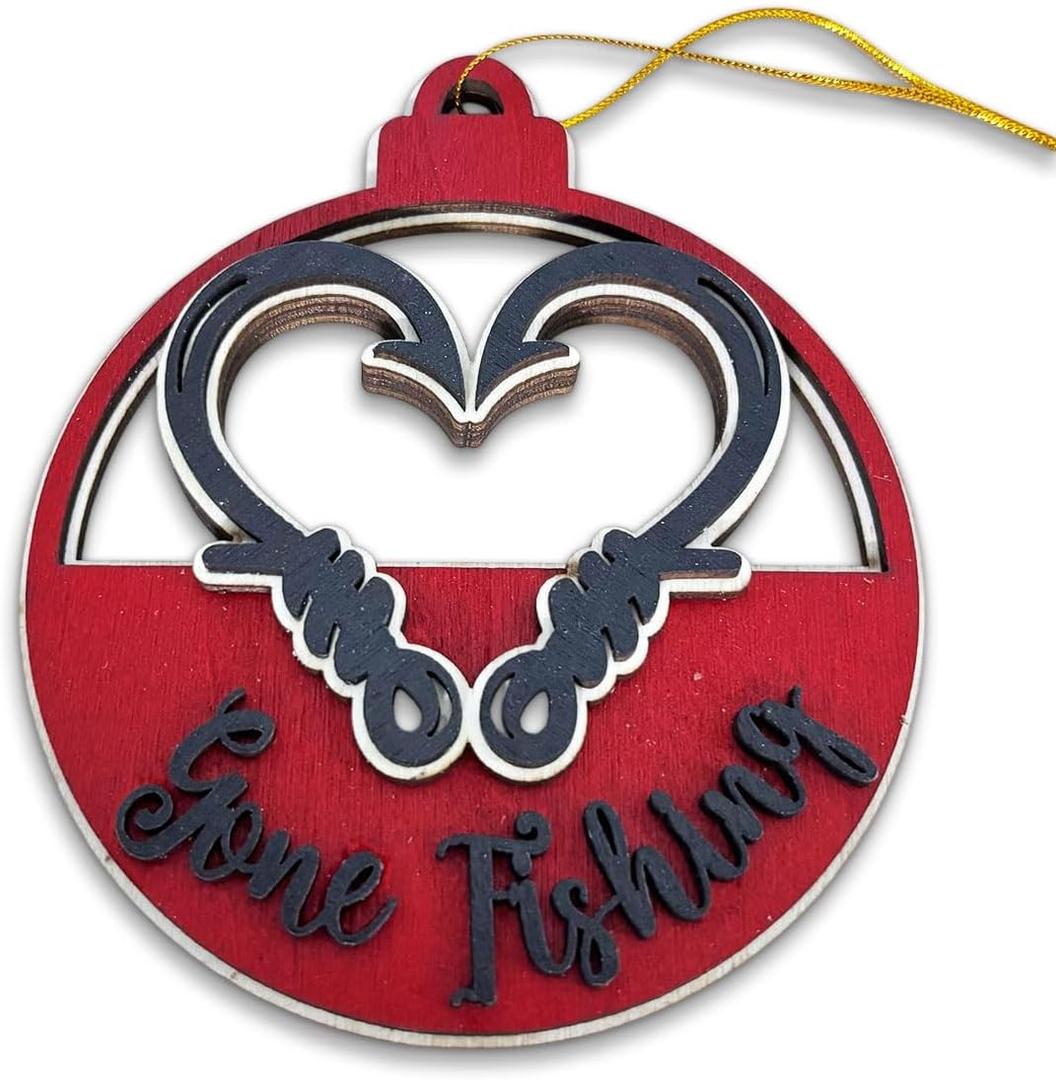 Gone Fishing Wooden Christmas Ornament – Rustic Holiday Tree Decoration for Fishermen, Fishing Lovers & Outdoorsmen, Unique or Stocking Stuffer for Dad, Grandpa, or Angler