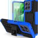 for Motorola Moto G Power 5G 2025 Case/Moto G Play 2025 Case with 2 Pack Screen Protector, Military Grade Shockproof Phone Case Heavy Duty Robust Bumper Cover with Kickstand, Blue (Moto G Power 5G 2025, Blue)